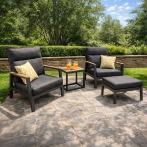 Rengard OSCAR Aluminium Reclining Lounge Set with 2 Armchairs Side Table and Footstool