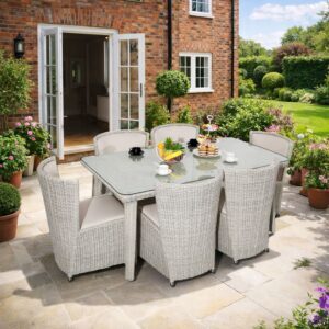 clearance rengard Imperial rattan 6 seater rectangular outdoor and garden dining set with 6 chairs