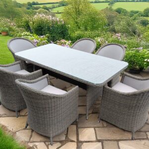 Rengard MALTA 6 Seat Rattan Dining Set - Large Table with Glass Tabletop