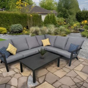 Rengard LILIS Aluminium Modular Corner Sofa Set with Ceramic Glass Coffee Table