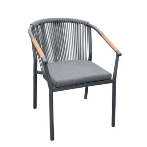 rengard-website-product-oliver-bistro set-teak-armchair OLIVER Garden Armchair with aluminium frame, olefin rope, natural teak and stackable design