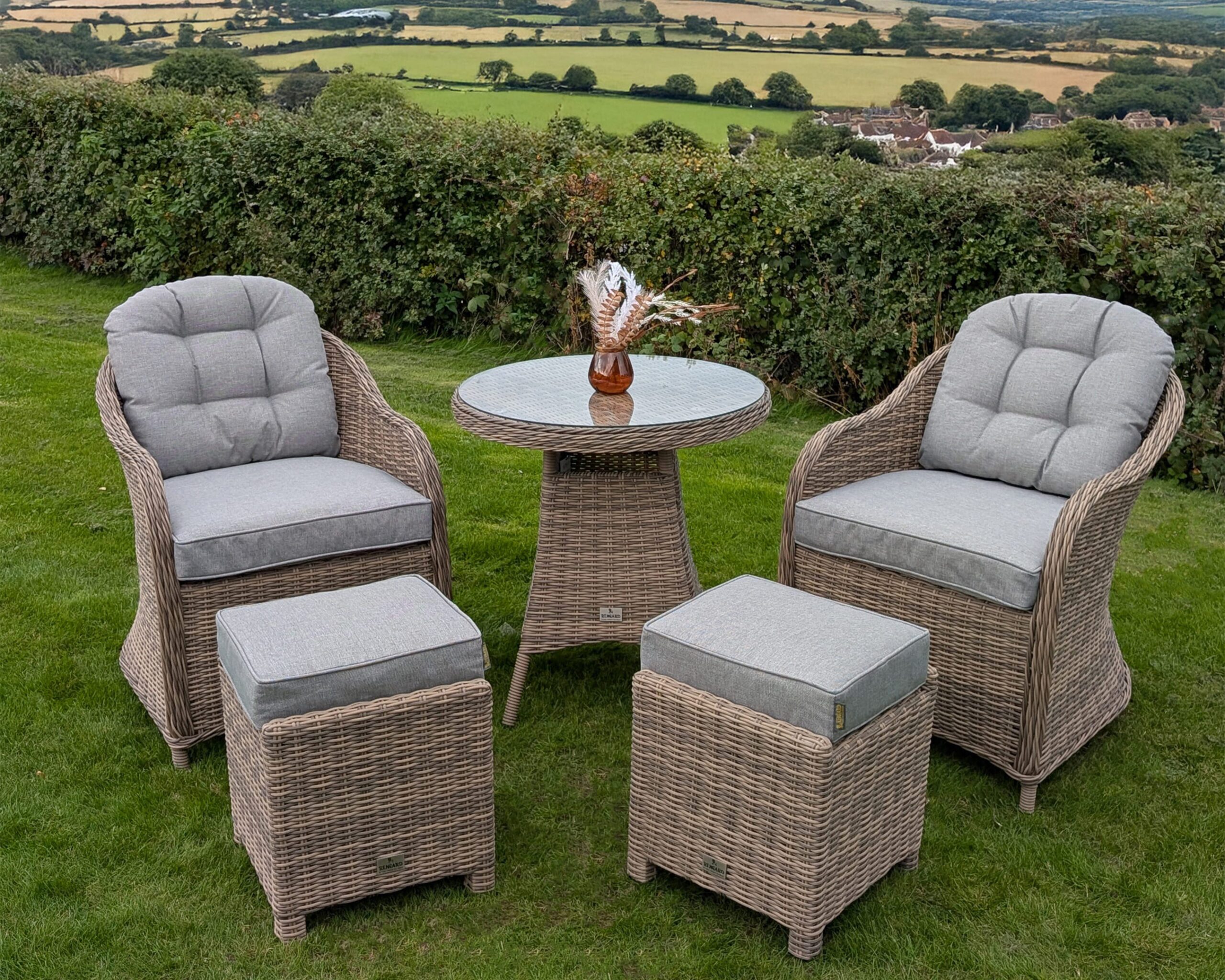 Rengard AMY Rattan Footstool - Square with Thick Showerproof Cushion - Image 2