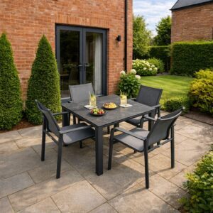 rengard rona aluminium dining set for 4 with stackable armchairs