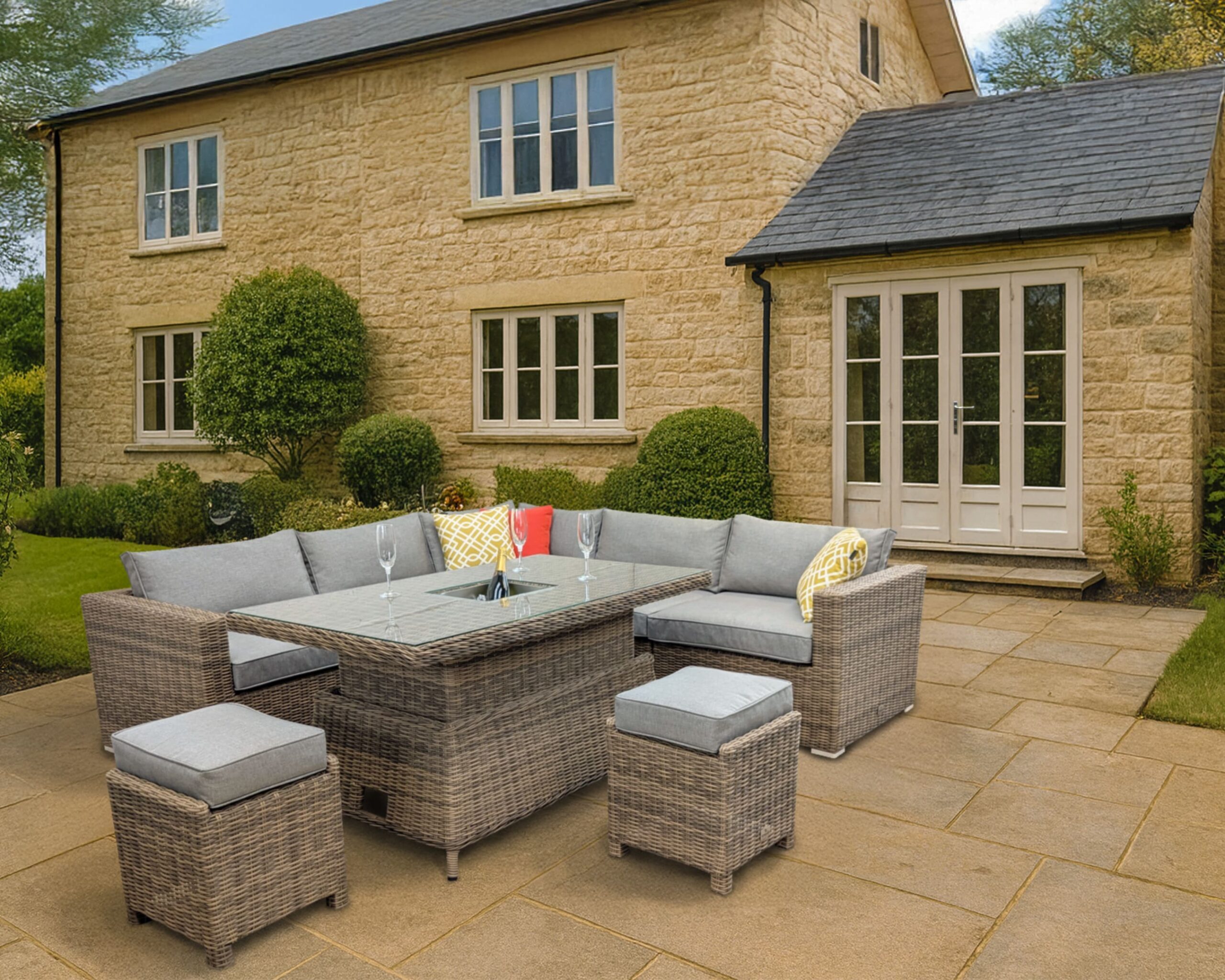 Rengard AMY Rattan Footstool - Square with Thick Showerproof Cushion - Image 4