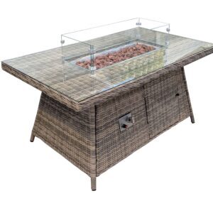 Rengard AMY Rattan Rectangular Gas Fire Pit Table