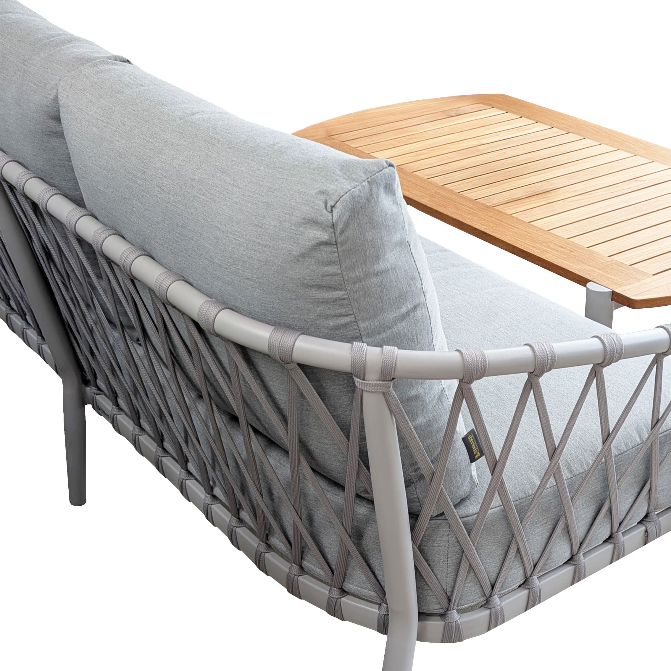 Rengard ARNY Aluminium Rope 3 Seater Garden Sofa Set with 2 Armchairs and Teak Wood Coffee Table - Image 2