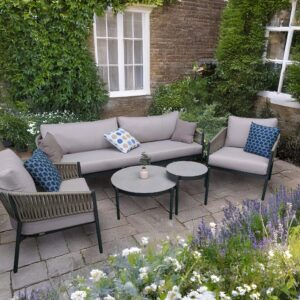 Rengard JAVA Aluminium Rope 3 Seater Sofa Lounge Set with 2 Armchairs and 2 HPL Coffee Tables