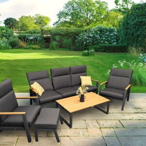 Rengard OSCAR Aluminium Reclining 3 Seater Sofa Lounge Set with 2 Armchairs and Footstools