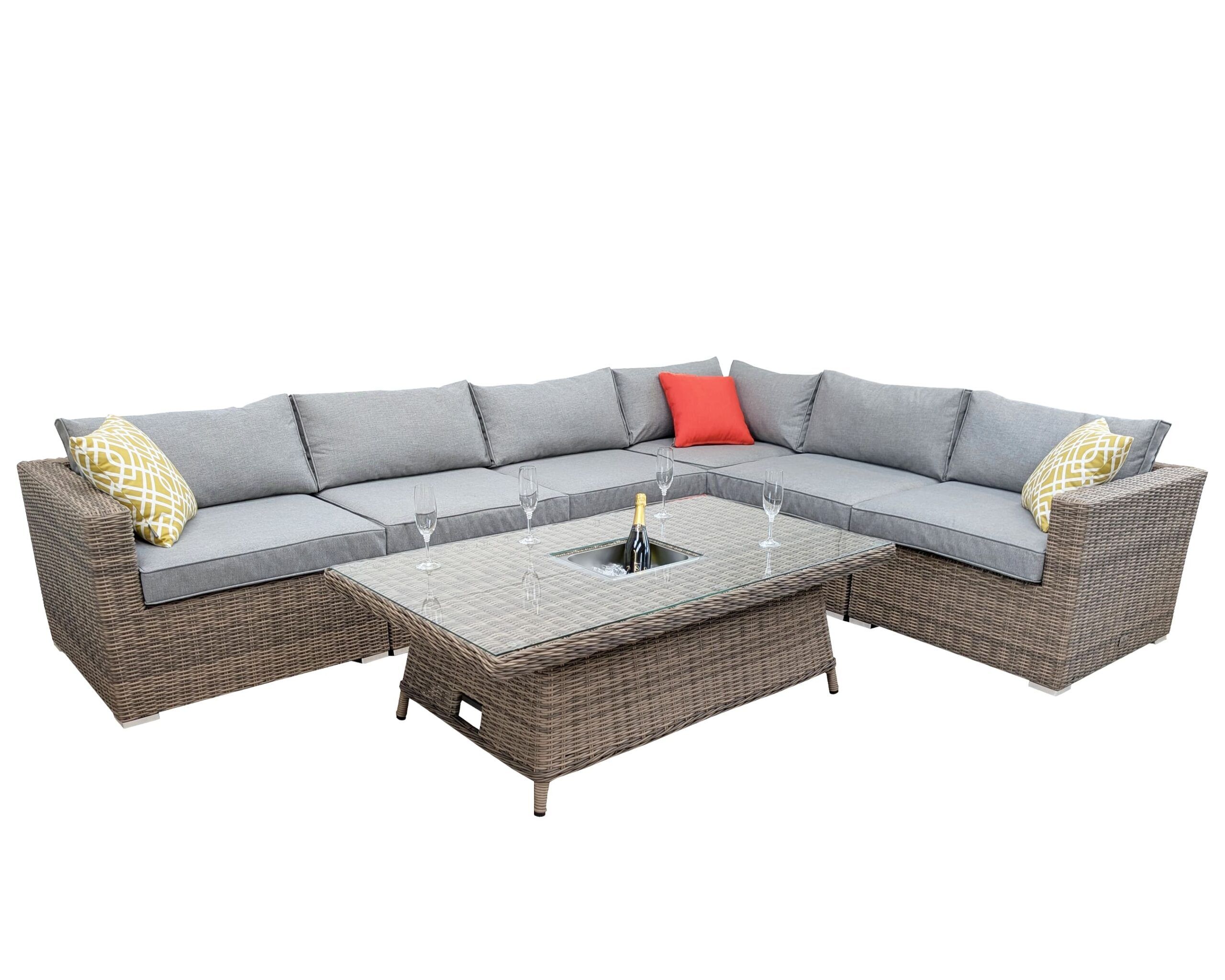 Rengard JENNY Rattan Modular 8 Seat Corner Sofa Set with Rising Ice Bucket Table & 2 Footstools - Image 2