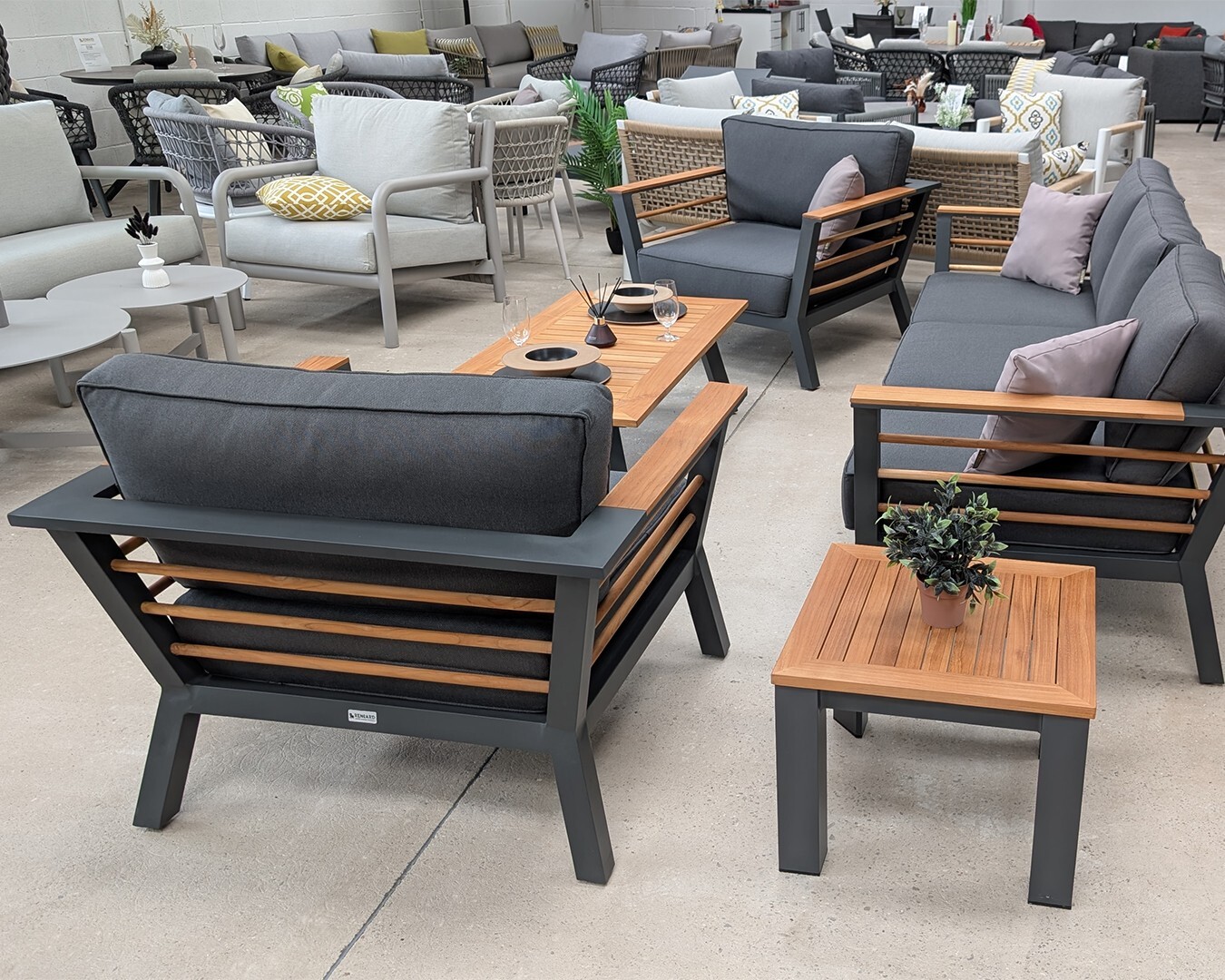 Rengard GEORGE Aluminium Teak Wood 3 Seater Sofa Lounge Set with 2 Armchairs and Coffee Table - Image 8