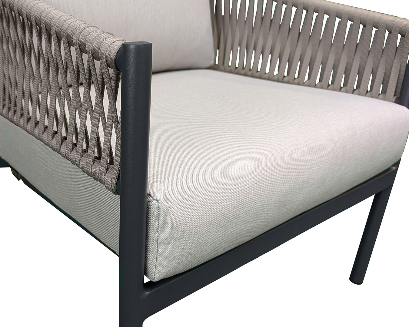 Rengard JAVA Aluminium Rope 3 Seater Sofa Lounge Set with 2 Armchairs and 2 HPL Coffee Tables - Image 3