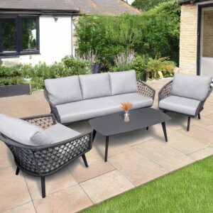 Rengard WALTZ Aluminium Rope 3 Seater Sofa Lounge Set with 2 Armchairs and Coffee Table