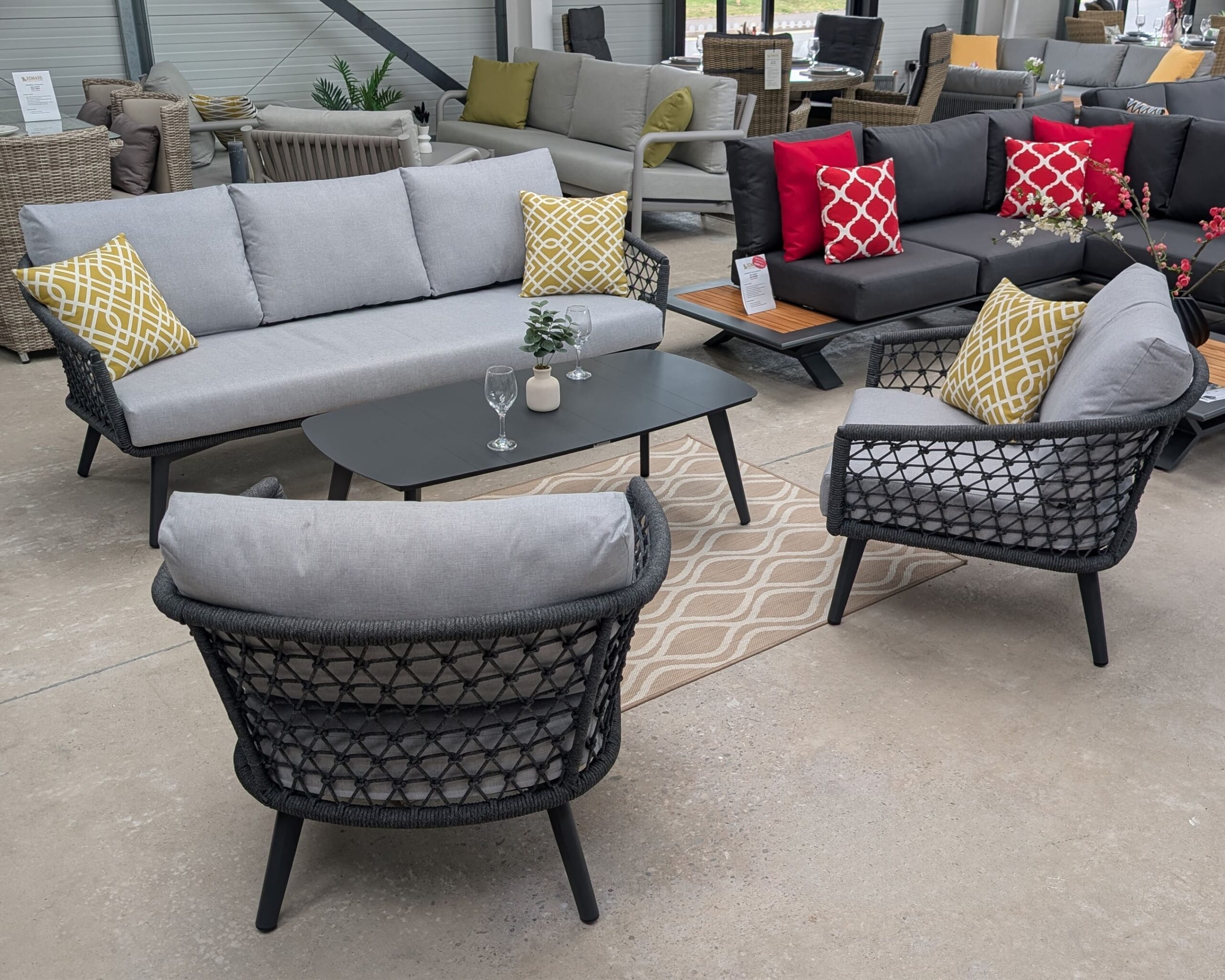 Rengard WALTZ Aluminium Rope 3 Seater Sofa Lounge Set with 2 Armchairs and Coffee Table - Image 2