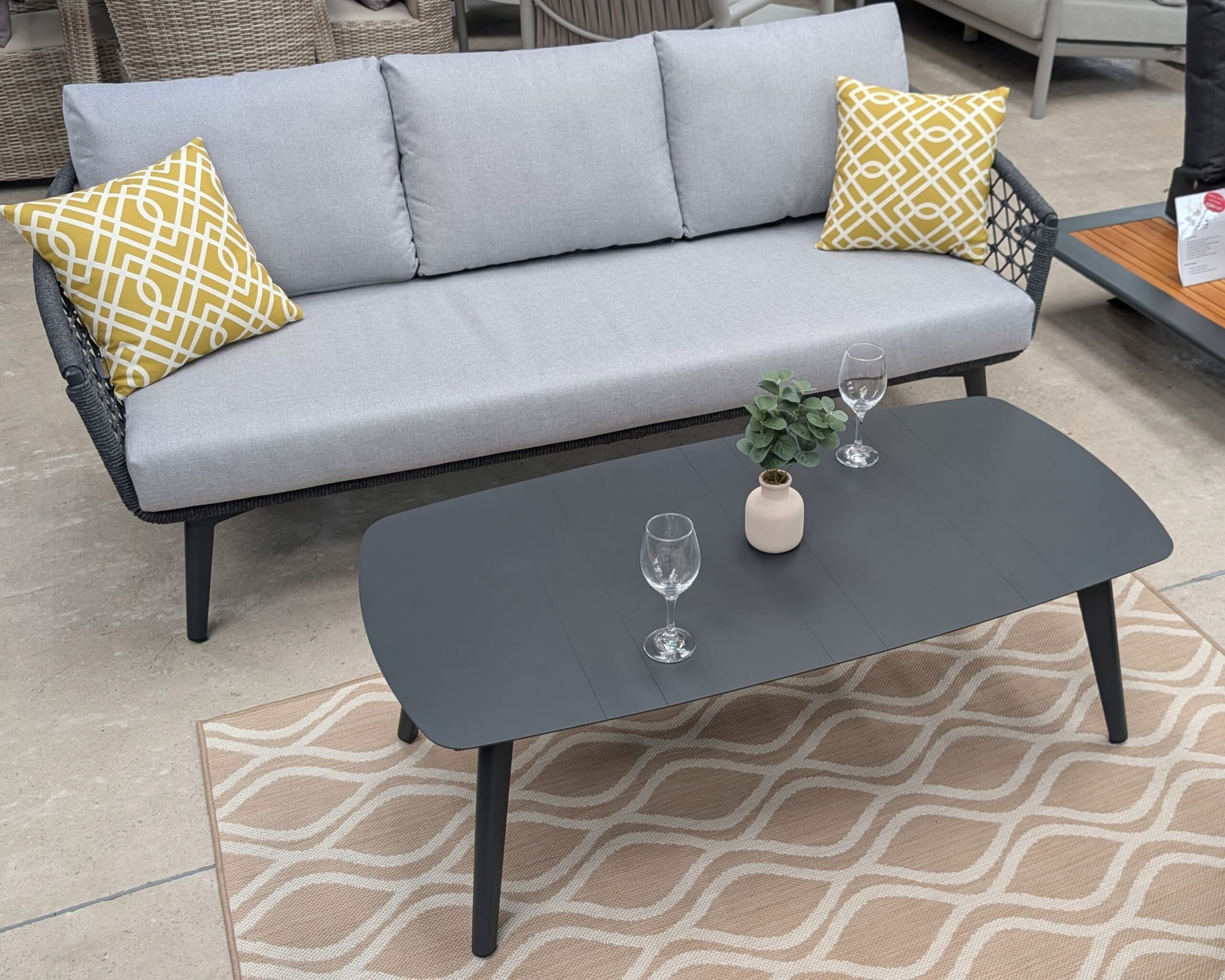 Rengard WALTZ Aluminium Rope 3 Seater Sofa Lounge Set with 2 Armchairs and Coffee Table - Image 3