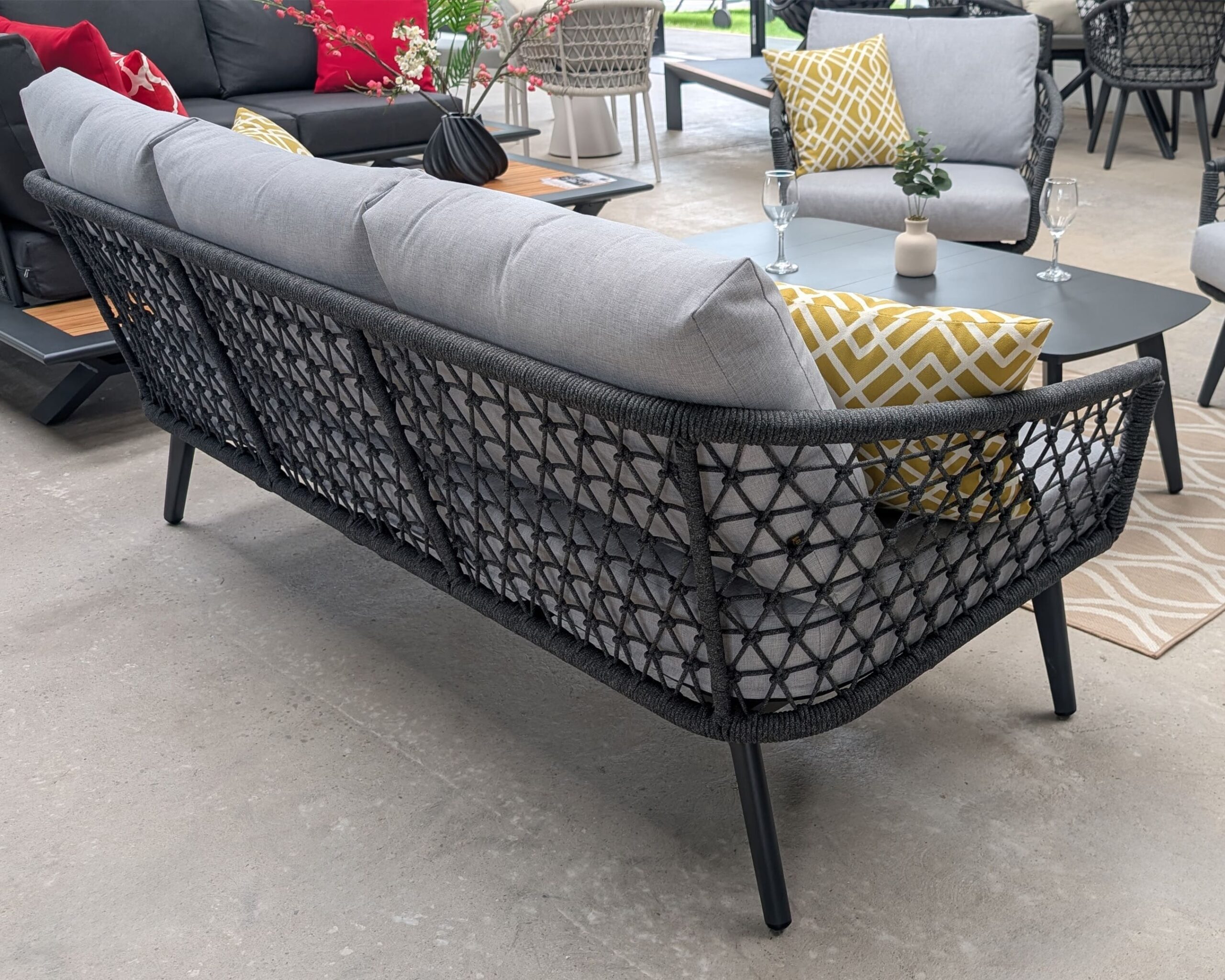 Rengard WALTZ Aluminium Rope 3 Seater Sofa Lounge Set with 2 Armchairs and Coffee Table - Image 4