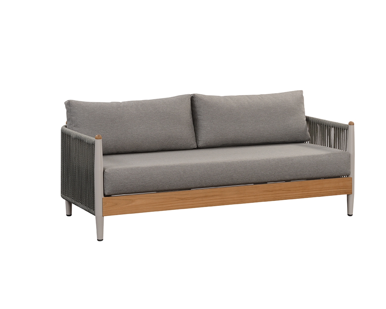 Rengard SAMBA Aluminium Rope and Teak Wood 2 Seater Lounge Set with 2 Armchairs and Coffee Table - Image 2