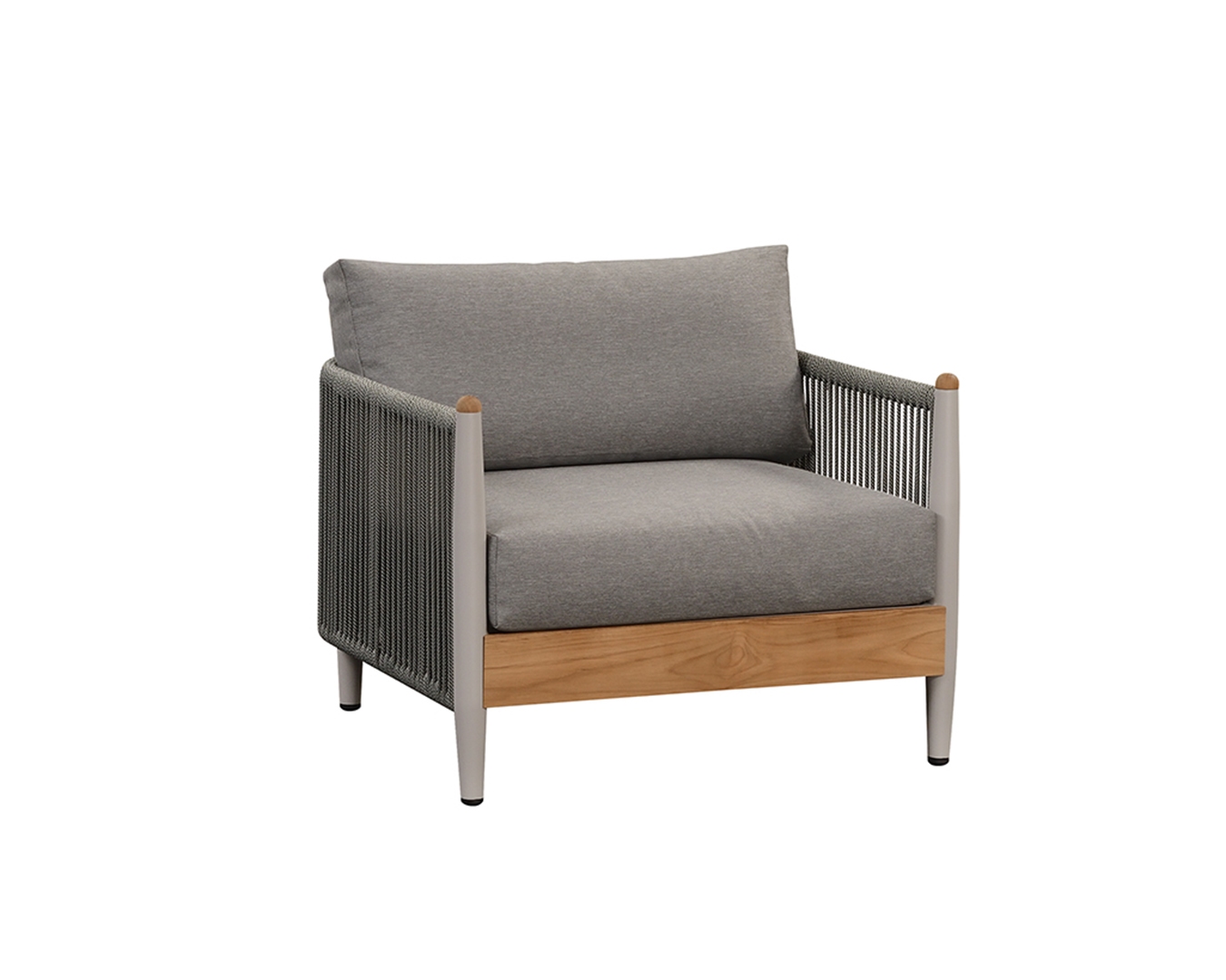 Rengard SAMBA Aluminium Rope and Teak Wood 2 Seater Lounge Set with 2 Armchairs and Coffee Table - Image 3