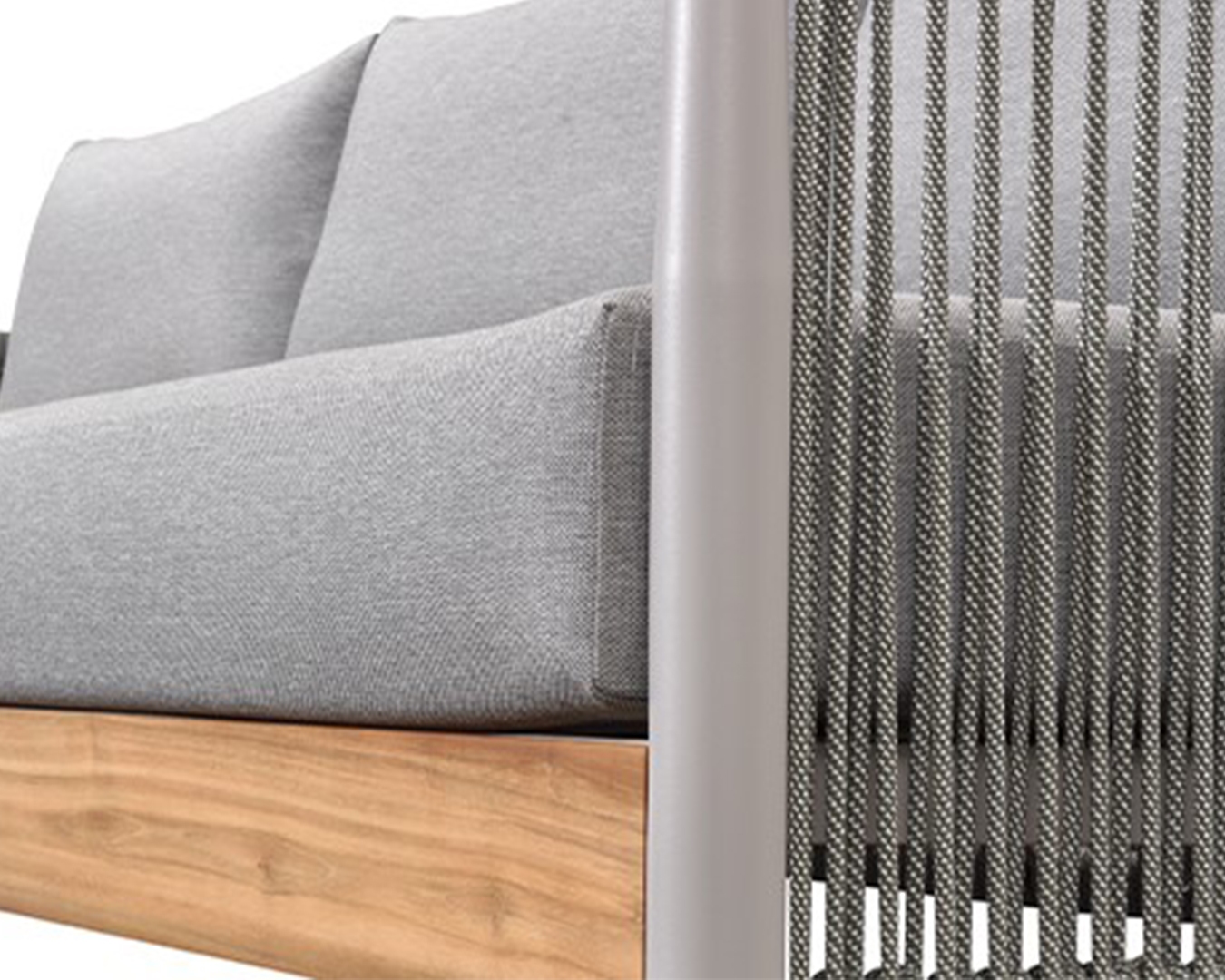 Rengard SAMBA Aluminium Rope and Teak Wood 2 Seater Lounge Set with 2 Armchairs and Coffee Table - Image 5