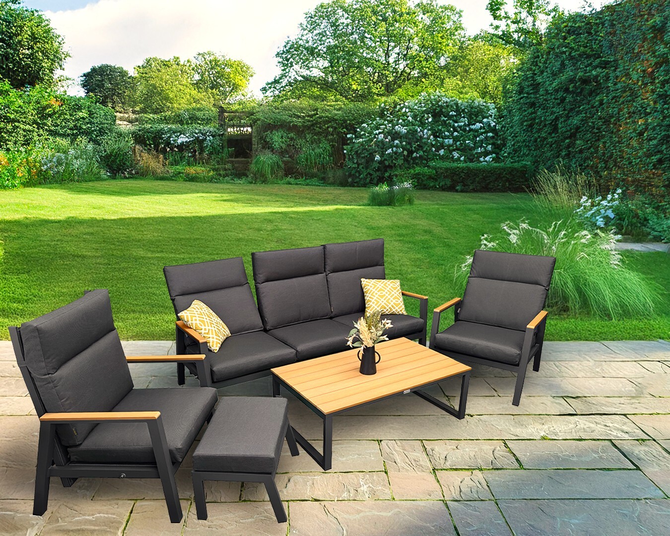 Rengard OSCAR Aluminium Reclining 3 Seater Sofa Lounge Set with 2 Armchairs and Footstools