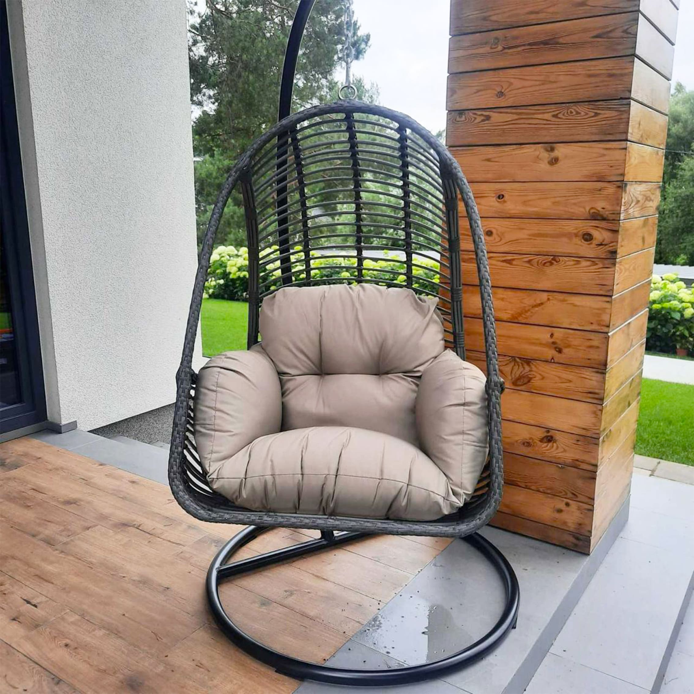 Rengard JOE Rattan Swing Chair with Extra Thick and Showerproof Seat Cushion