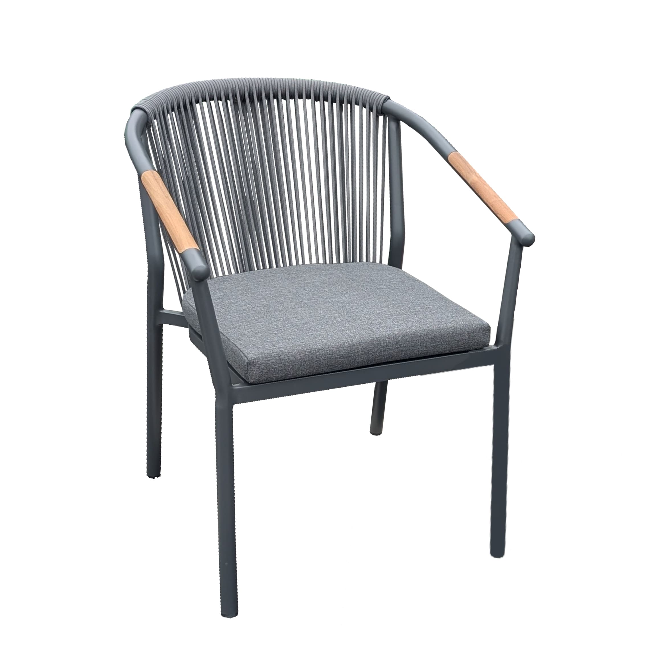 OLIVER Garden Armchair with aluminium frame, olefin rope, natural teak and stackable design