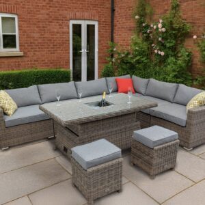 Rengard JENNY Rattan Modular 8 Seat Corner Sofa Set with Rising Ice Bucket Table & 2 Footstools