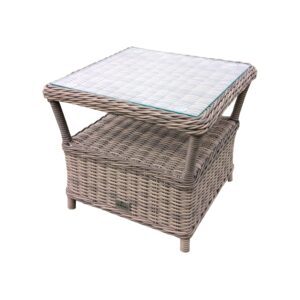 Rengard AMY Rattan Side Table with Tempered Glass Tabletop and Storage Shelf