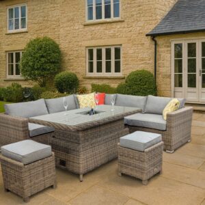 Rengard JENNY Rattan Modular 6 Seat Corner Sofa Set with Rising Ice Bucket Table & 2 Footstools