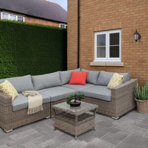 Rengard JENNY Rattan Modular Compact 4 Seat Corner Sofa Set with Coffee Table