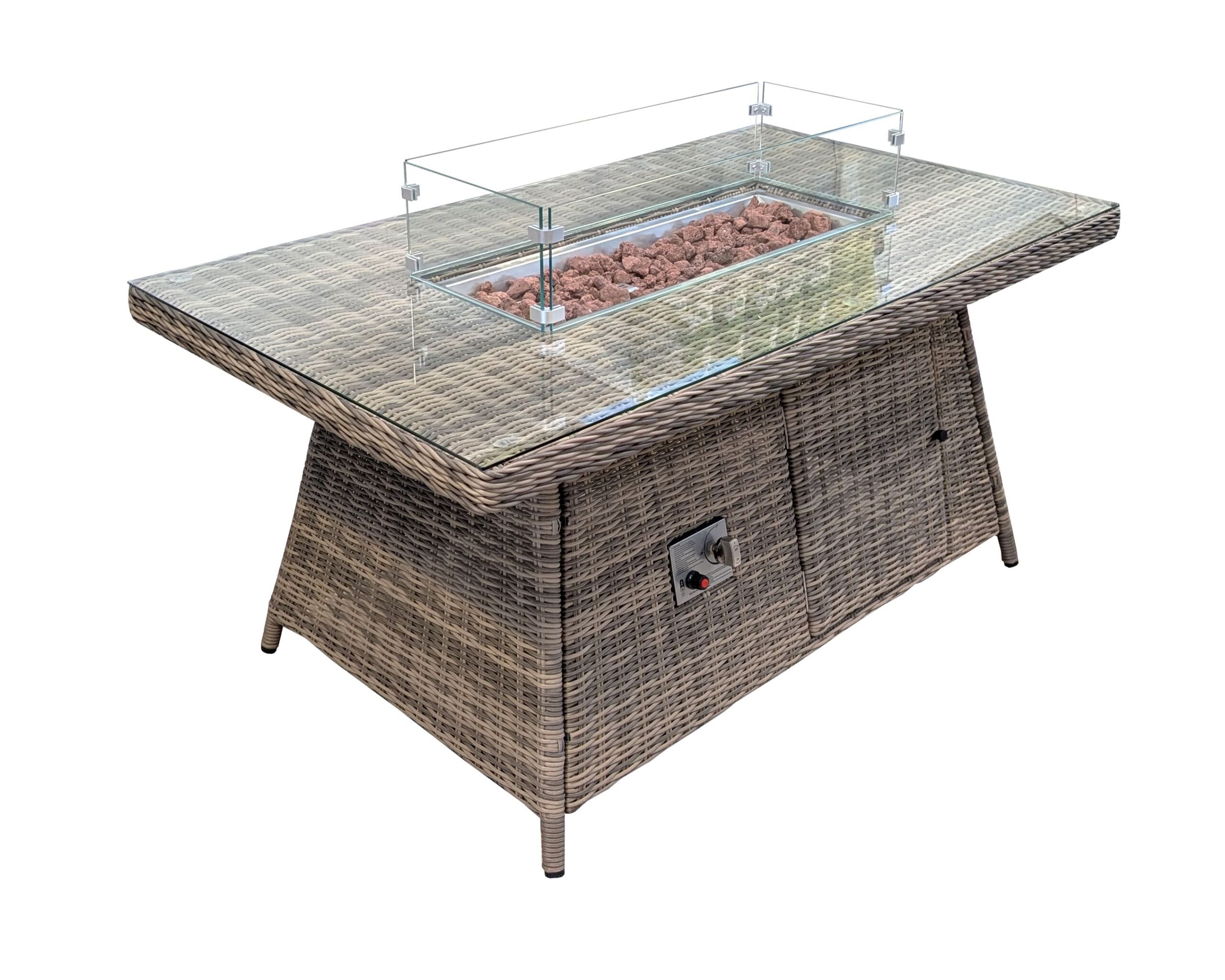 Rengard AMY Rattan Rectangular Gas Fire Pit Table