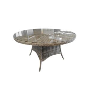 Rengard AMY Rattan Round Dining Table with Tempered Glass Tabletop