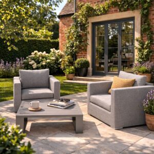Rengard Lauren Fabric Outdoor & Garden Lounge set with armchair and coffee table
