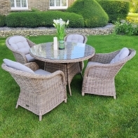 Rengard AMY Rattan Round Dining Table with Tempered Glass Tabletop - Image 2