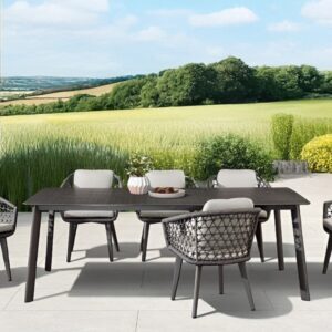 Rengard WALTZ 6 Seat Aluminium Rope Dining Set - Long Table in Anthracite Grey