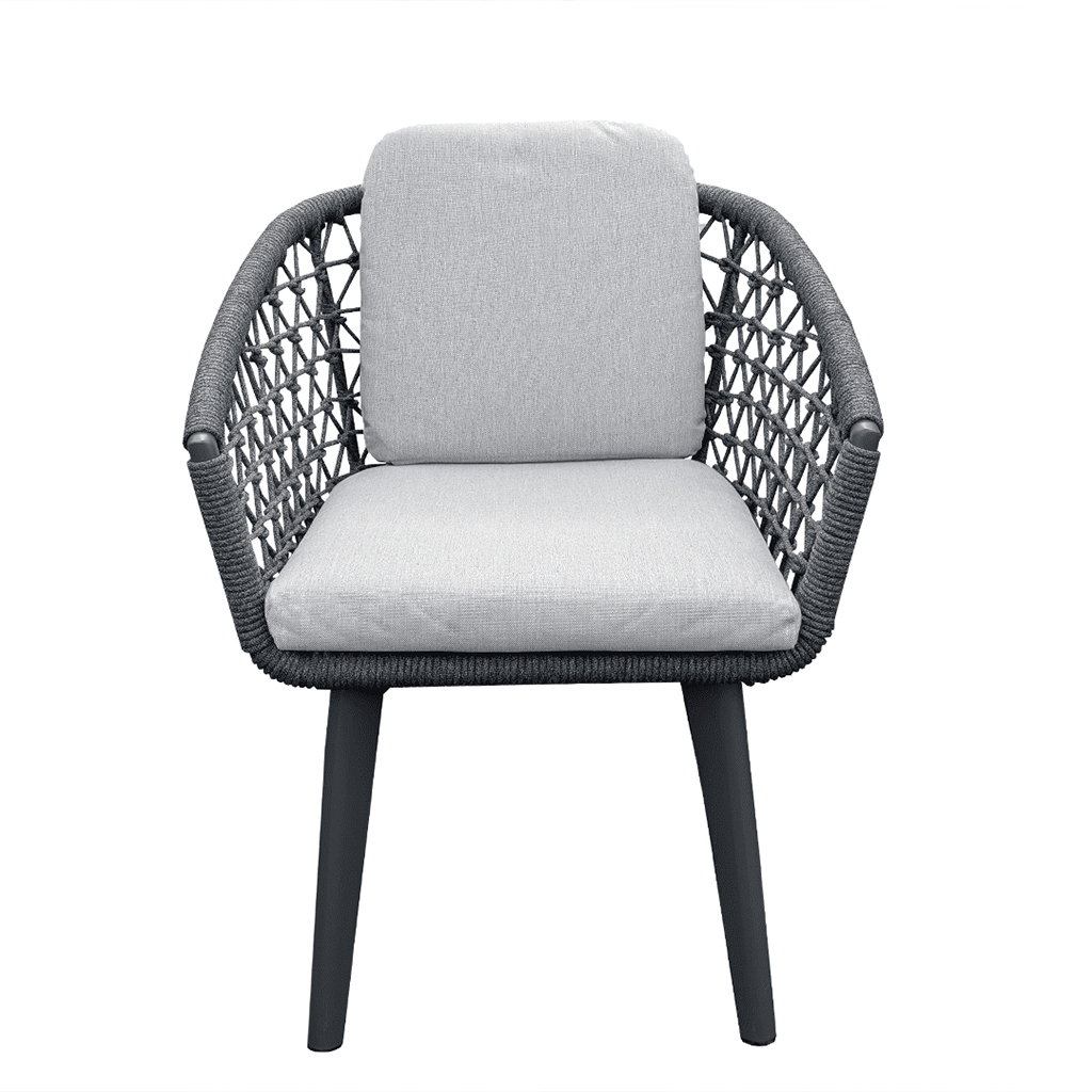 Rengard WALTZ 6 Seat Aluminium Rope Dining Set - Long Table in Anthracite Grey - Image 3