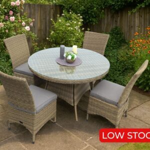 Rengard PATRICIA Small Rattan Dining Set – 120cm Round Table with 4 Chairs