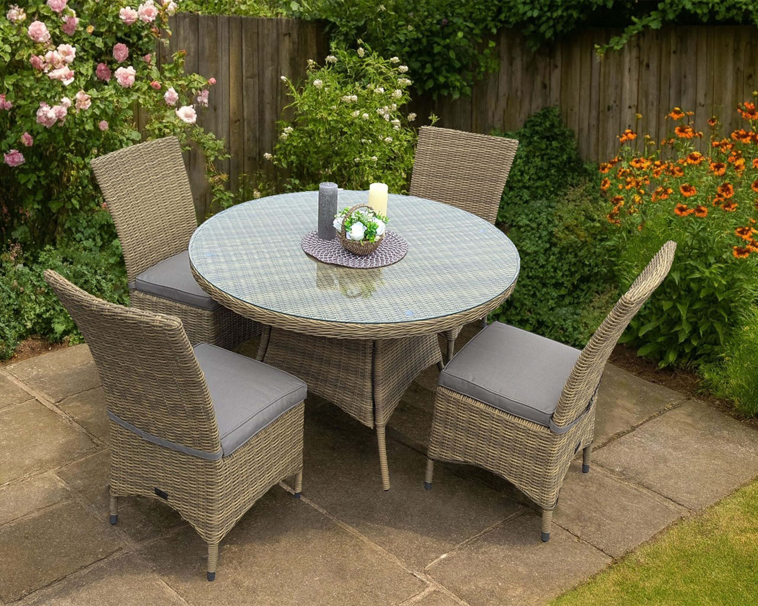 Rengard PATRICIA Small Rattan Dining Set – 120cm Round Table with 4 Chairs - Image 6