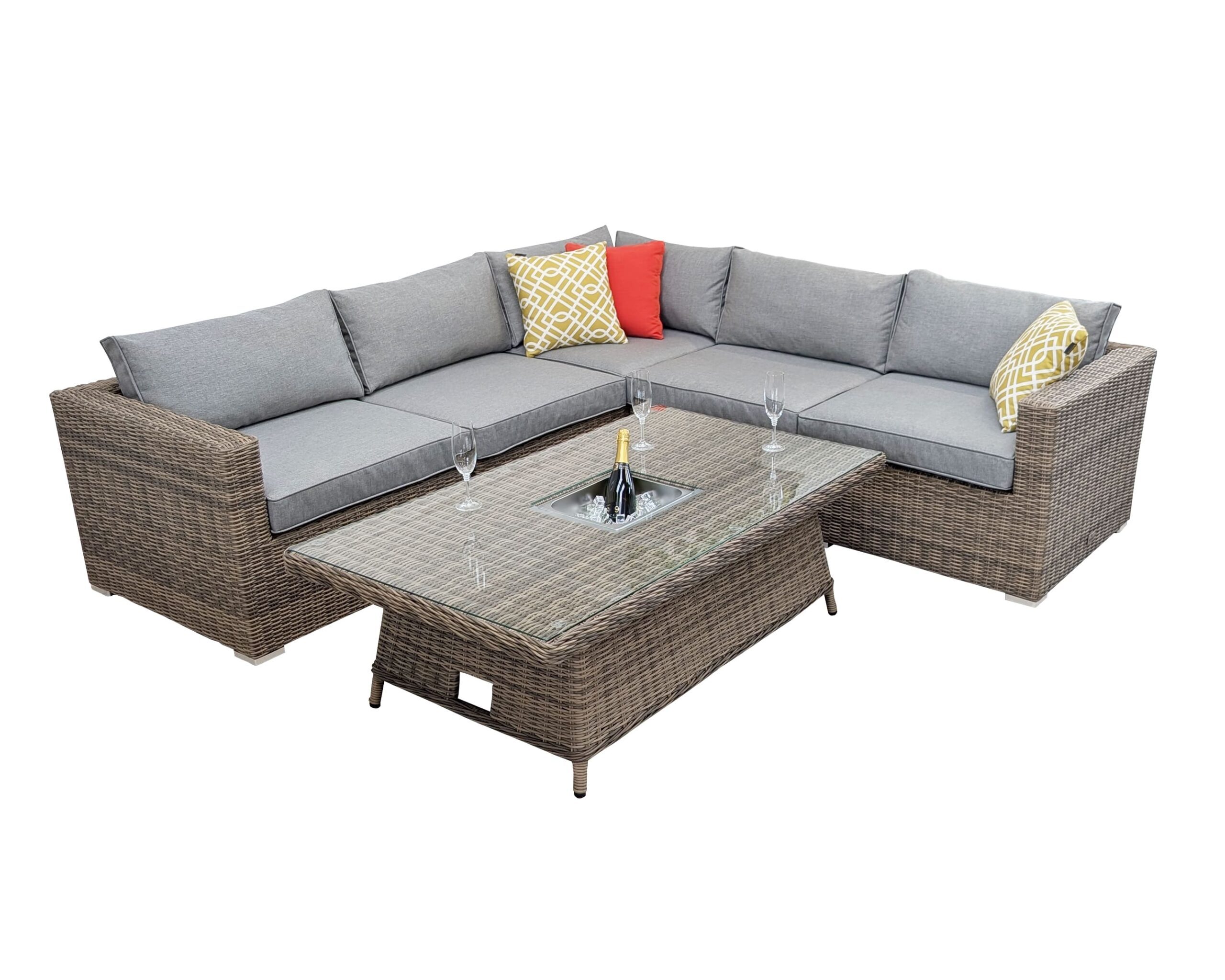 Rengard JENNY 6 Seat Rattan Modular Corner Sofa Set with Rising Ice Bucket Table & 2 Footstools - Image 2