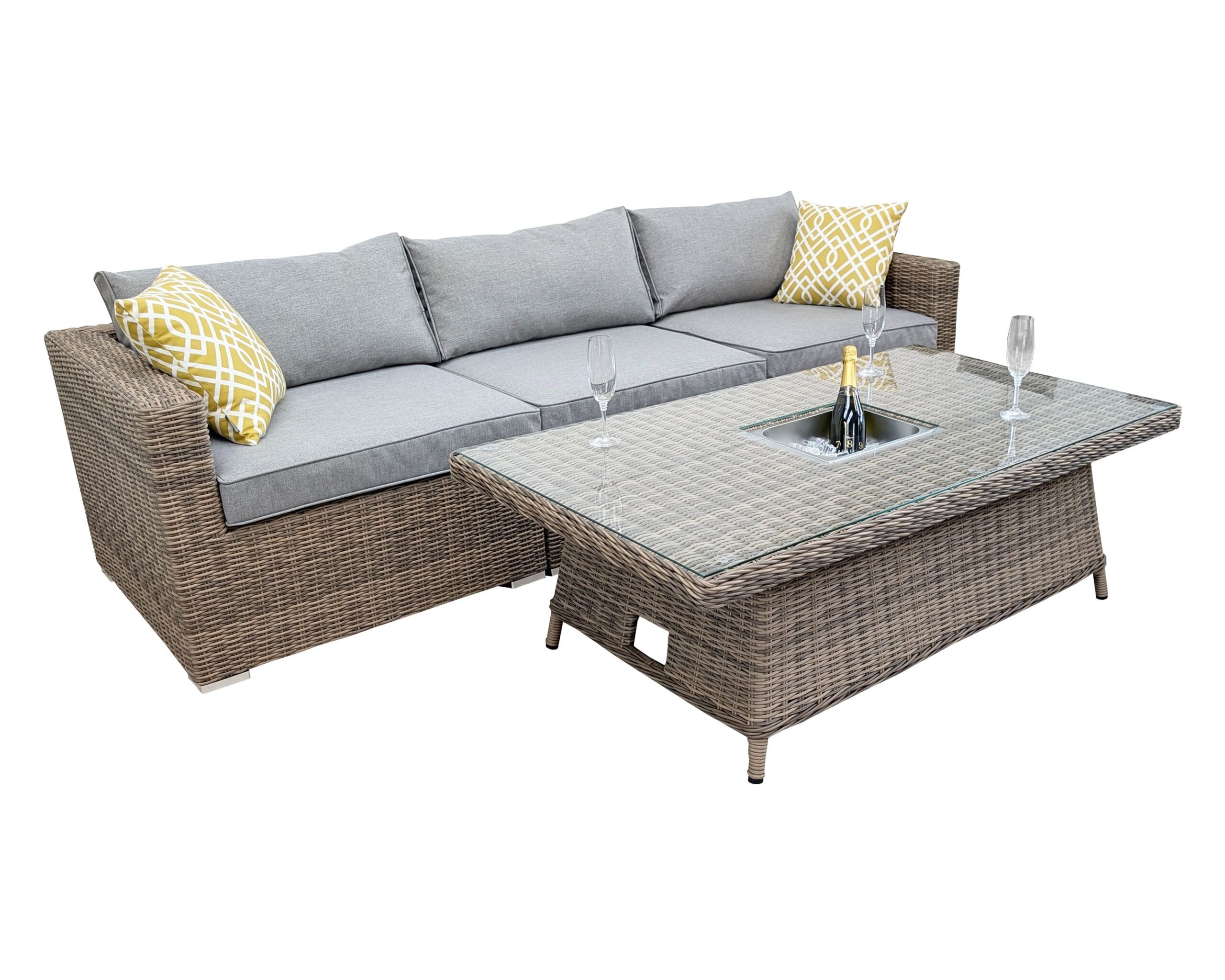 Rengard JENNY Rattan Modular 3 Seater Sofa Set with Rising Ice Bucket Table and 2 Footstools - Image 2