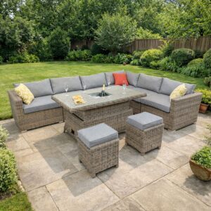 JENNY Rattan Modular Corner Sofa Set with Rising table and footstools