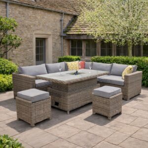 Rengard JENNY Rattan modular corner sofa set with rising table, ice bucket and 2 footstools